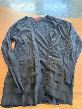 Elle Black Fringed Layered Open Cardigan Jacket